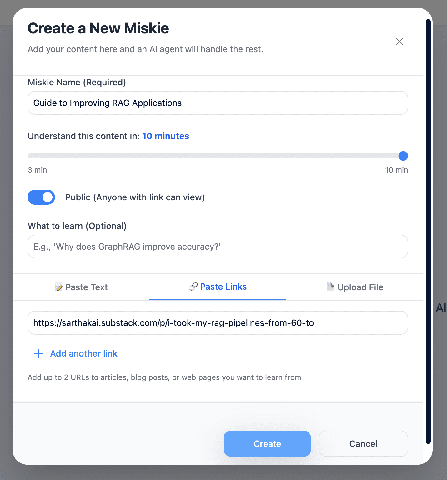 Create Miskie Modal Filled