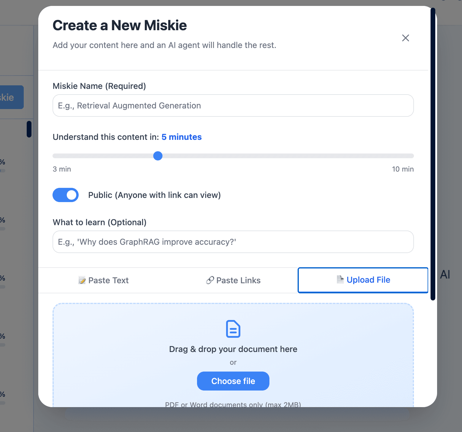 Create Miskie Modal